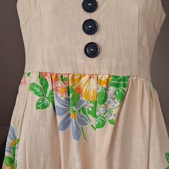 NWOT Designer Niko Niko KNITTED DOVE Floral Printed Empire Waist Babydoll Dress - Picture 5 of 13